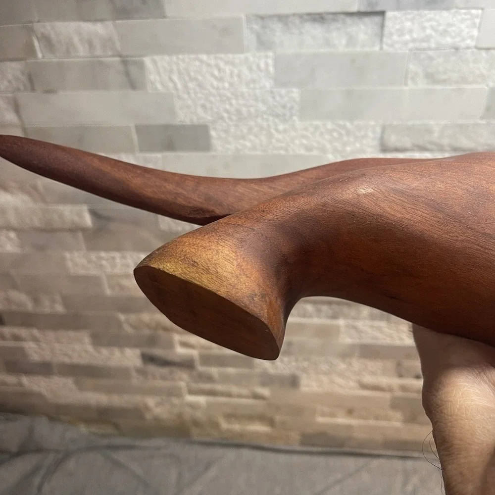 Vtg MCM‎ Hand Carved Wood Cat Panther Stalking Figurine 16